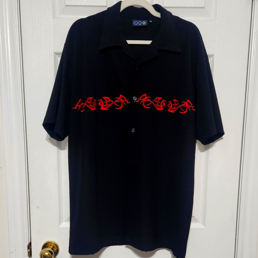 Vintage 90s Y2K embroidered Tribal Button Up